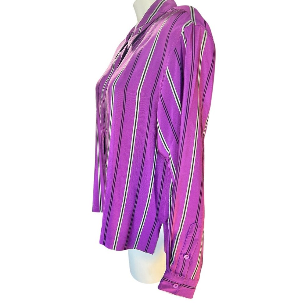Austin Reed Womens size 14 Petite Shirt Silk Purple Striped Long Sleeve 1990s - Picture 3 of 12